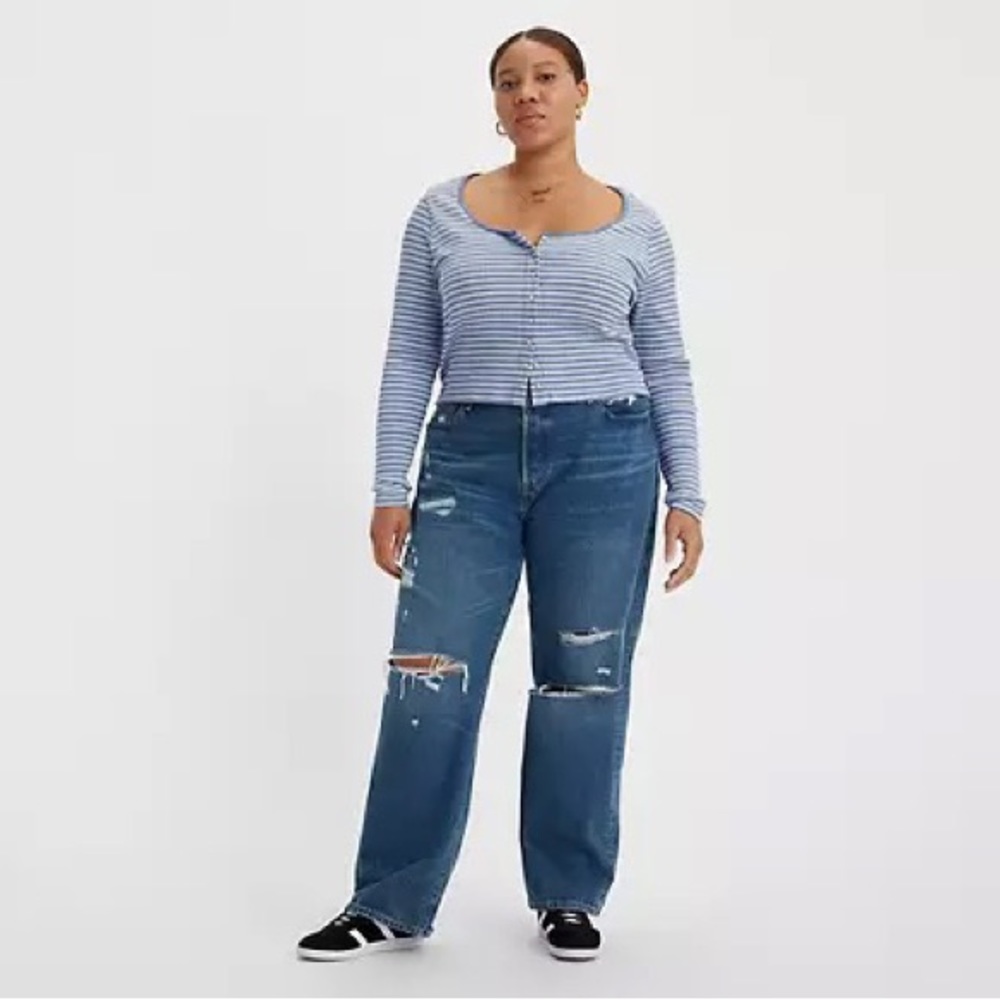 LEVI’S PREMIUM 501® ‘90S WOMEN'S JEANS - Destructed Indigo - Medium Wash - Picture 2 of 16